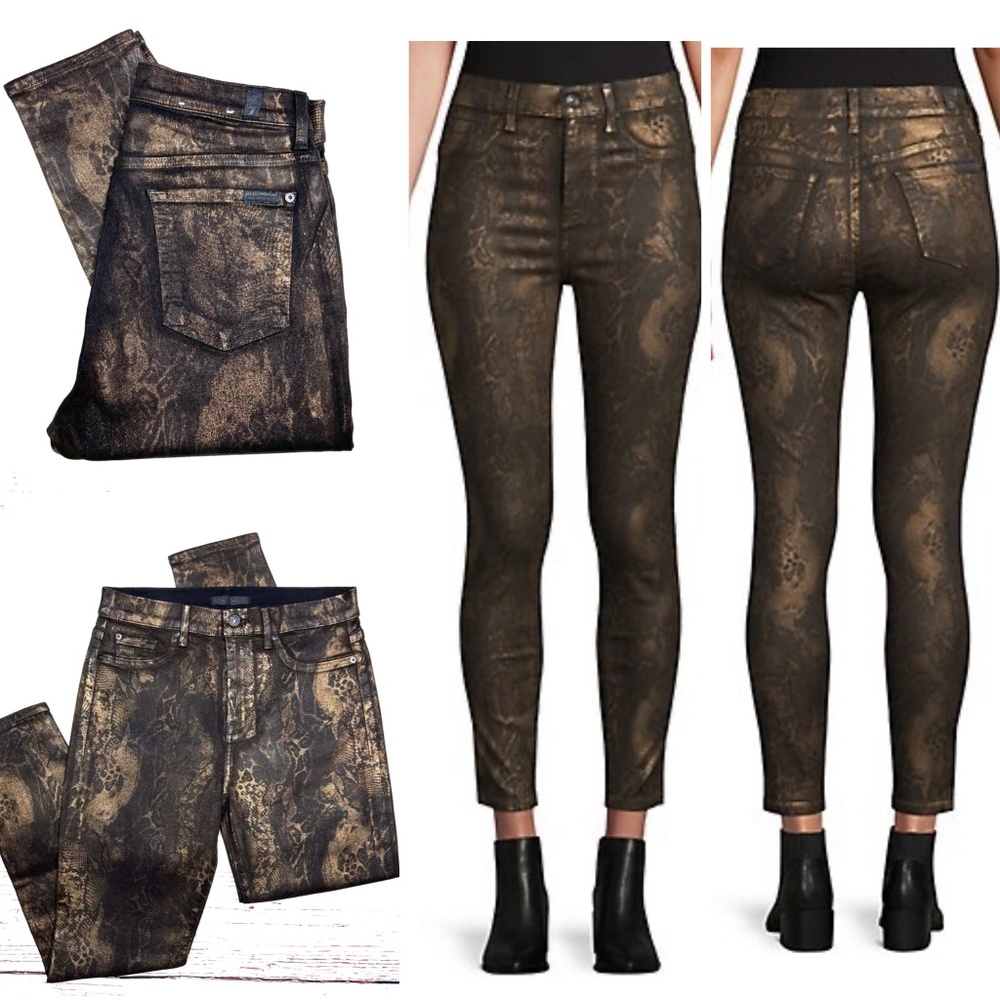 🚫SOLD! •NWOT |•7 FOR ALL MANKIND•| High-Waisted Ankle Snakeskin-Print Skinny - Picture 1 of 11